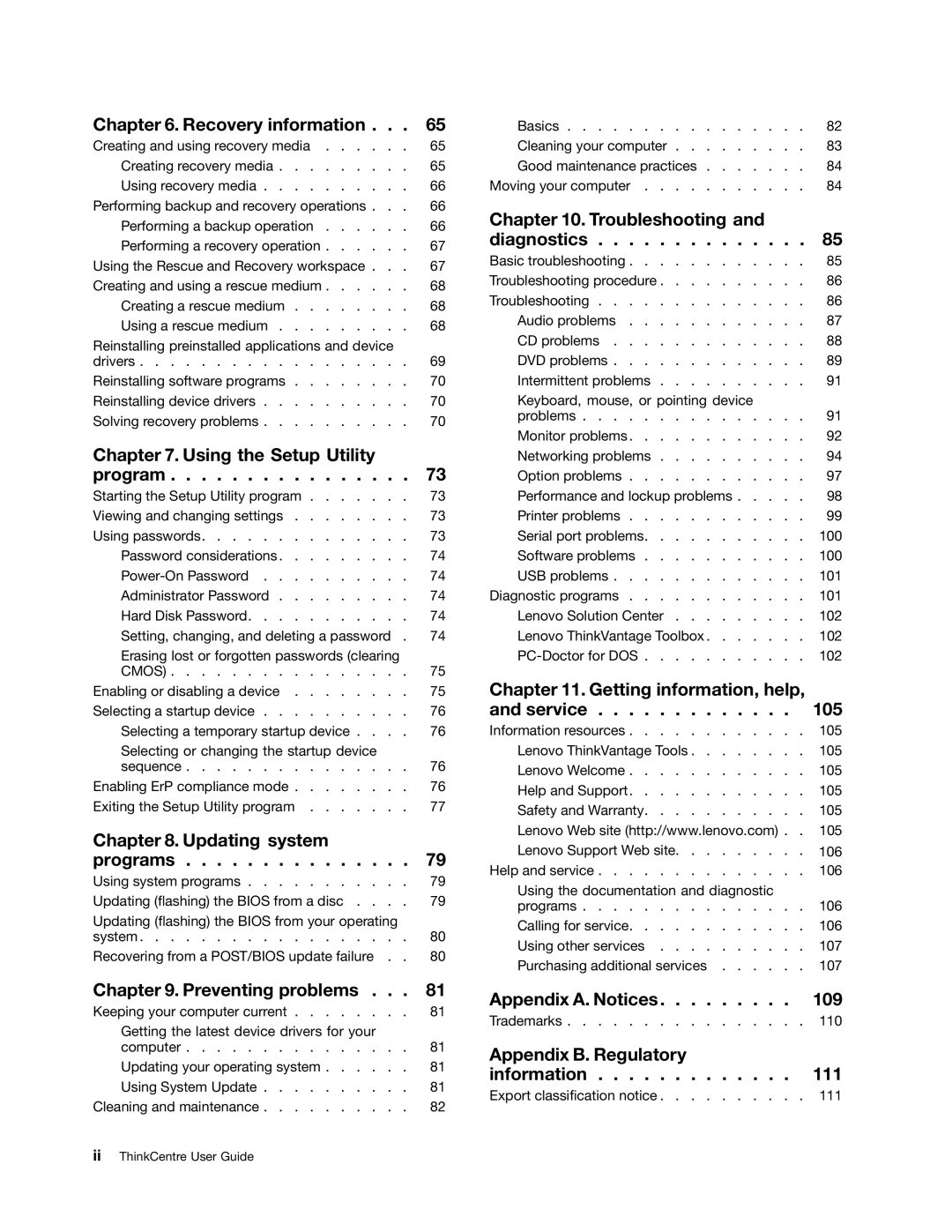 Lenovo 2209, 2224, 2226, 2208, 2221, 2227, 2010, 1996, 2002, 1997 manual Appendix A. Notices 109 