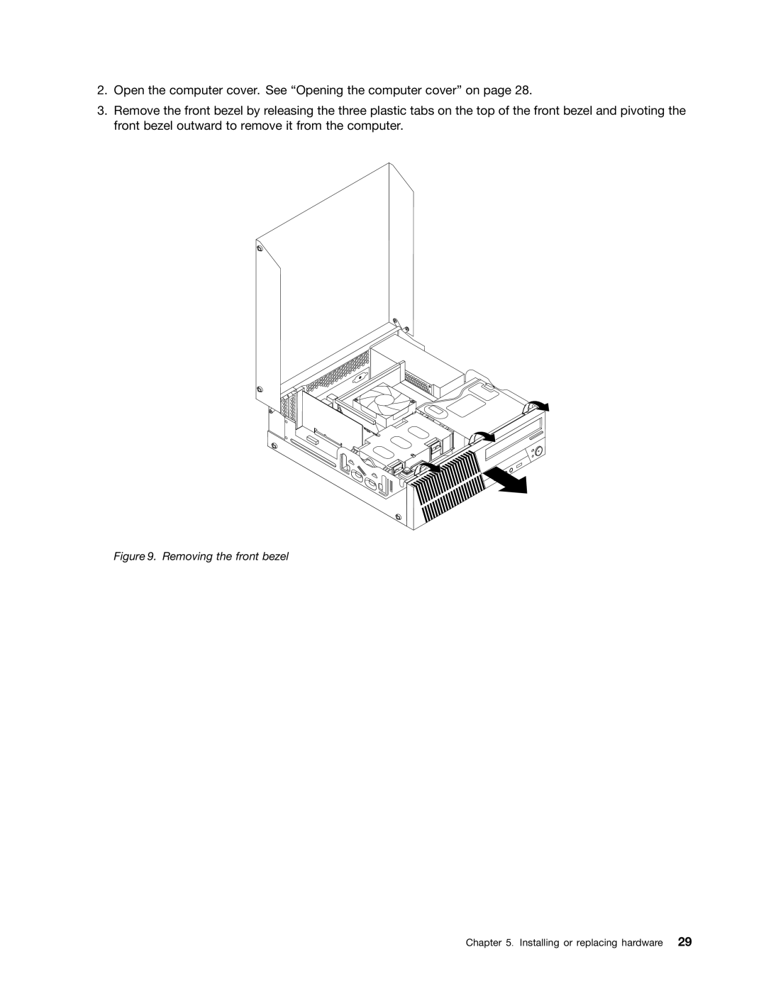 Lenovo 2226, 2224, 2208, 2221, 2209, 2227, 2010, 1996, 2002, 1997 manual Removing the front bezel 