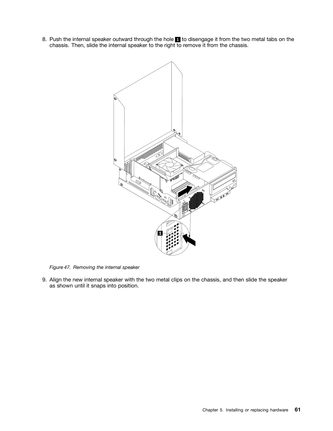 Lenovo 2221, 2224, 2226, 2208, 2209, 2227, 2010, 1996, 2002, 1997 manual Removing the internal speaker 