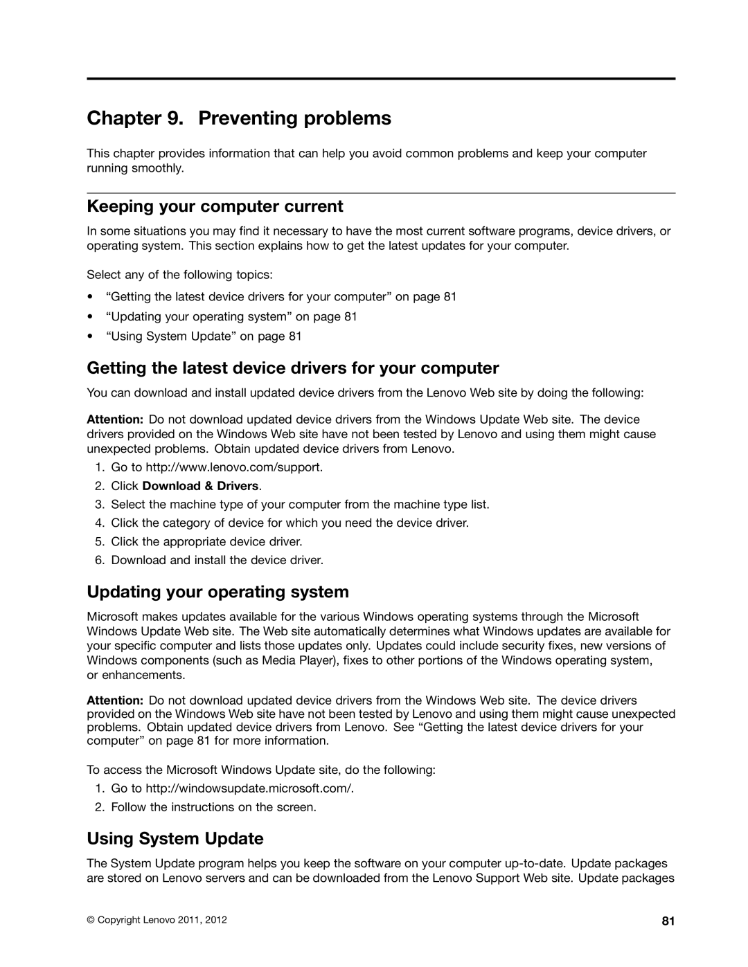 Lenovo 2221, 2224 Preventing problems, Keeping your computer current, Getting the latest device drivers for your computer 