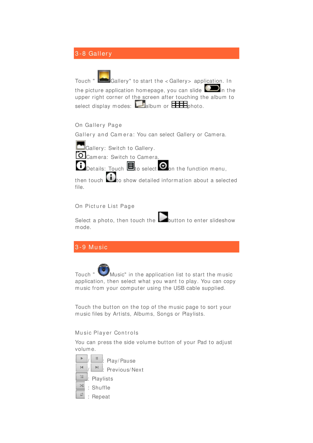 Lenovo 22282EU manual On Gallery, On Picture List, Music Player Controls 