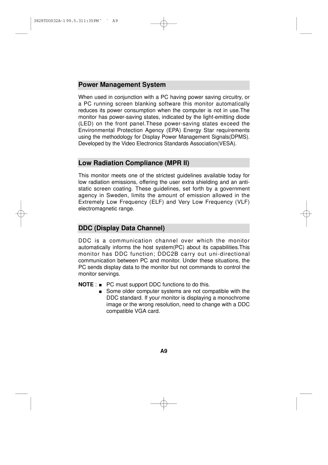 Lenovo 2268-46E, 04N7322, 2268-06E, 04N7323 Power Management System, Low Radiation Compliance MPR, DDC Display Data Channel 