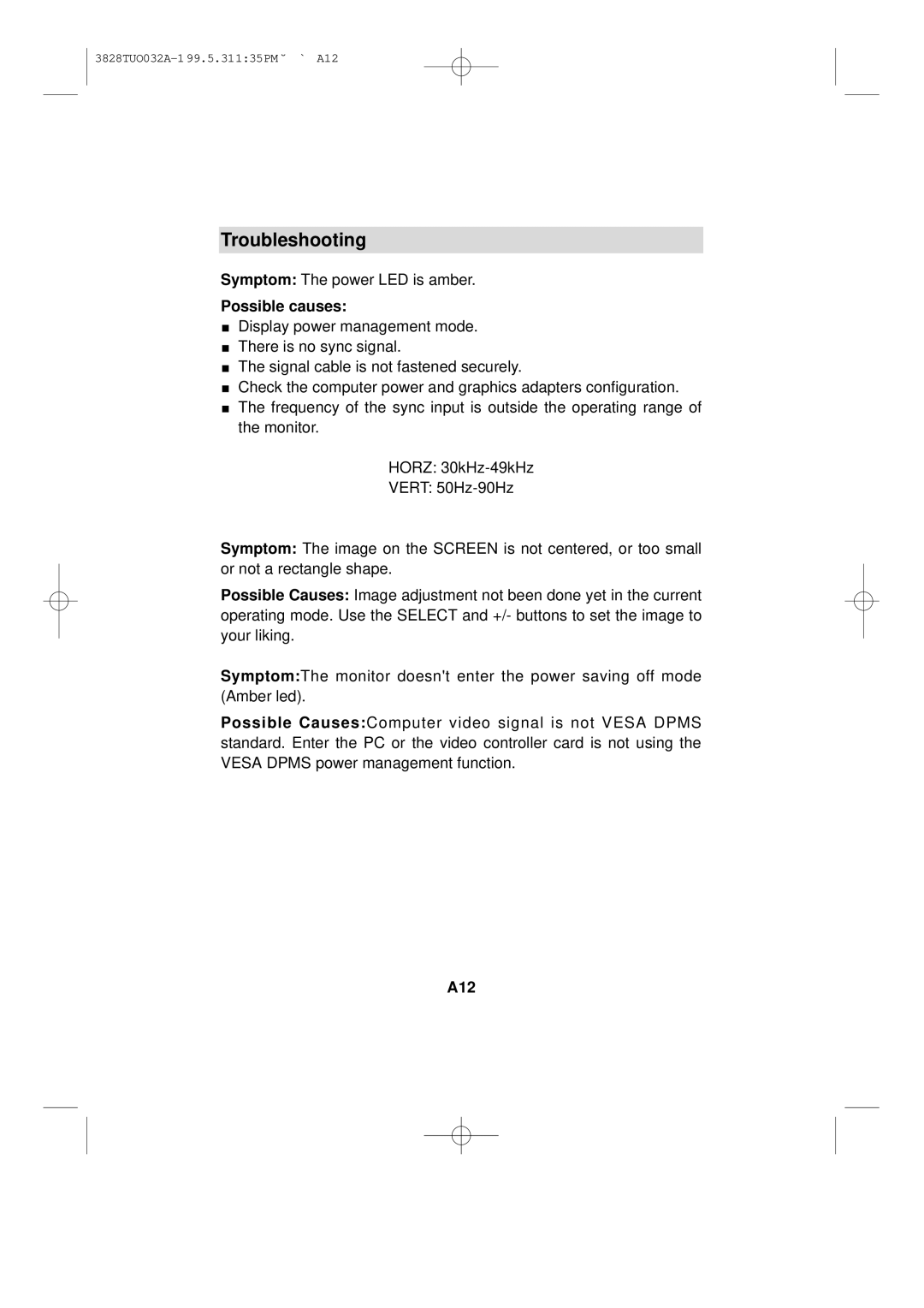 Lenovo 04N7323, 2268-46E, 04N7322, 2268-06E manual Troubleshooting, Possible causes, A12 