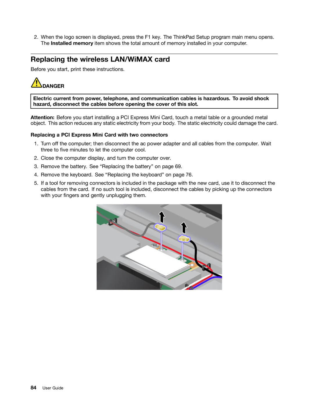 Lenovo 2344BMU manual Replacing the wireless LAN/WiMAX card 