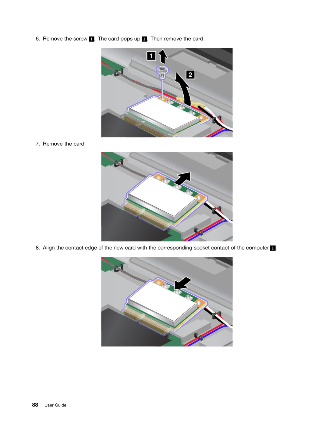 Lenovo 2344BMU manual Remove the screw Remove the card Card pops up 