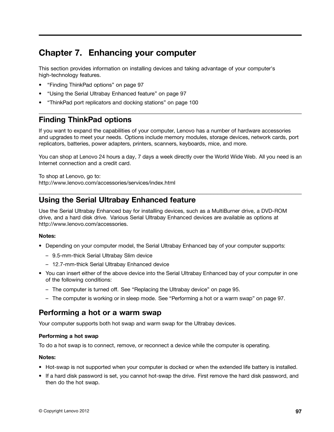 Lenovo 2344BMU manual Enhancing your computer, Finding ThinkPad options, Using the Serial Ultrabay Enhanced feature 