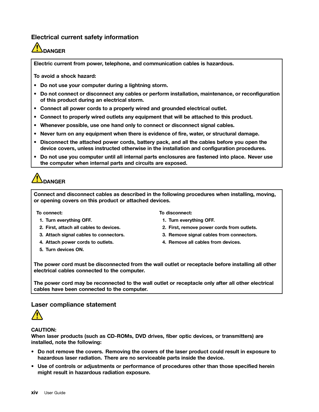 Lenovo 2344BMU manual Electrical current safety information, Laser compliance statement 