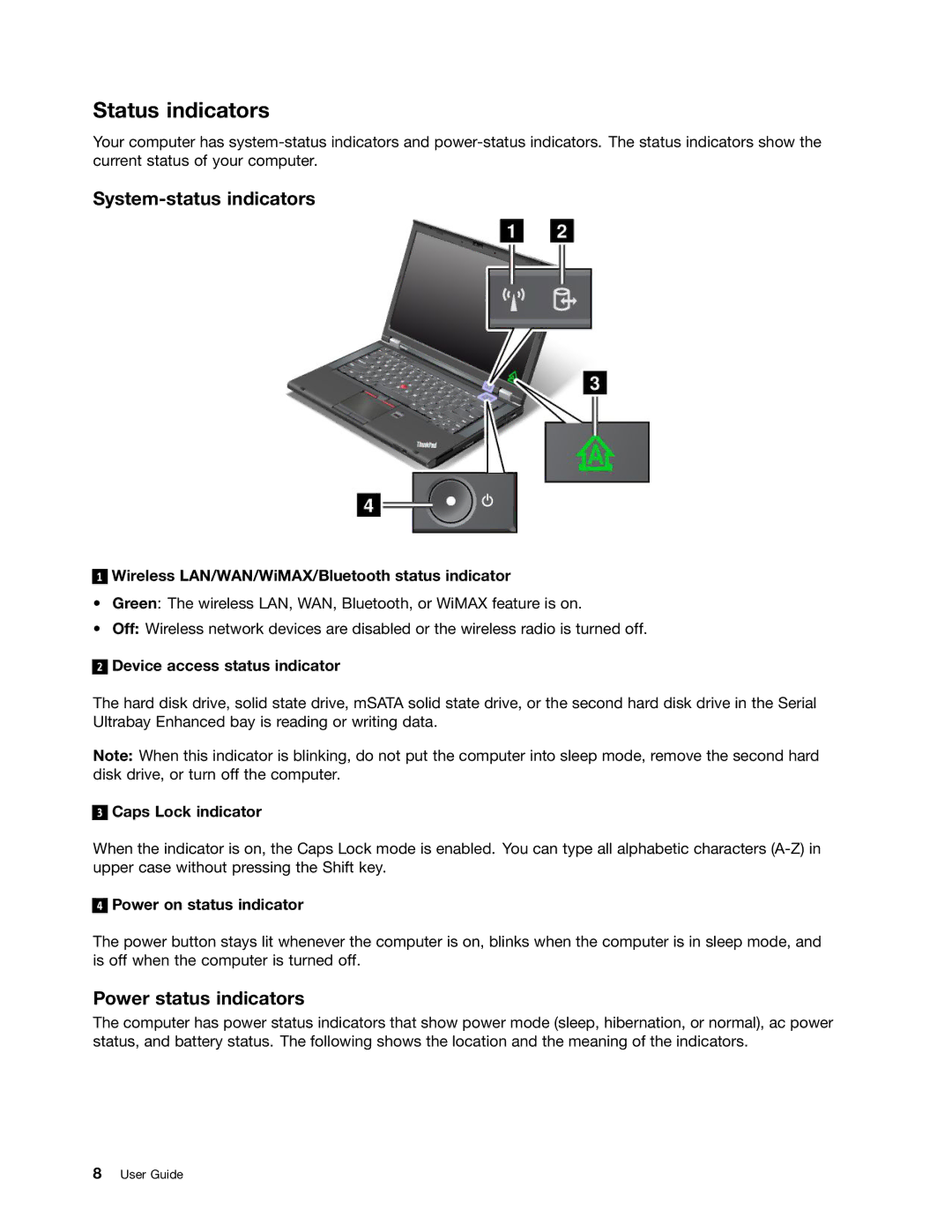 Lenovo 2344BMU manual Status indicators, System-status indicators, Power status indicators 