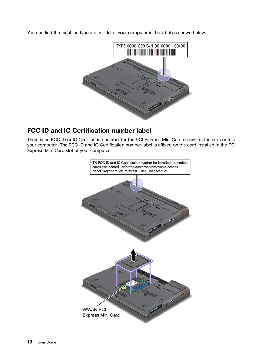 Lenovo 2344BMU manual FCC ID and IC Certification number label 