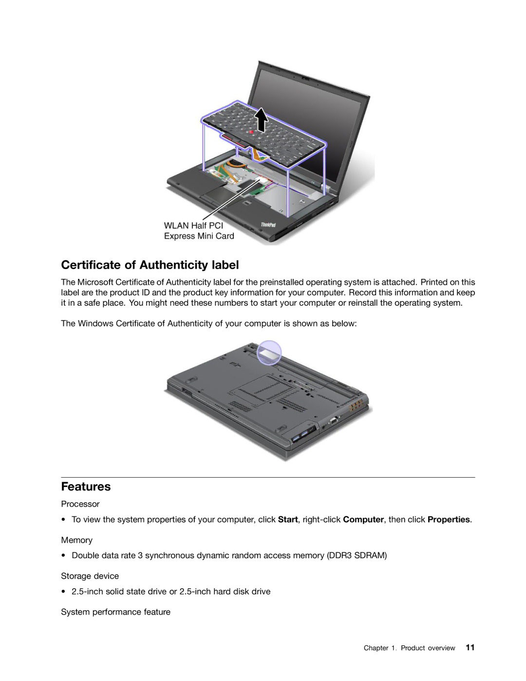 Lenovo 2344BMU manual Certificate of Authenticity label, Features 