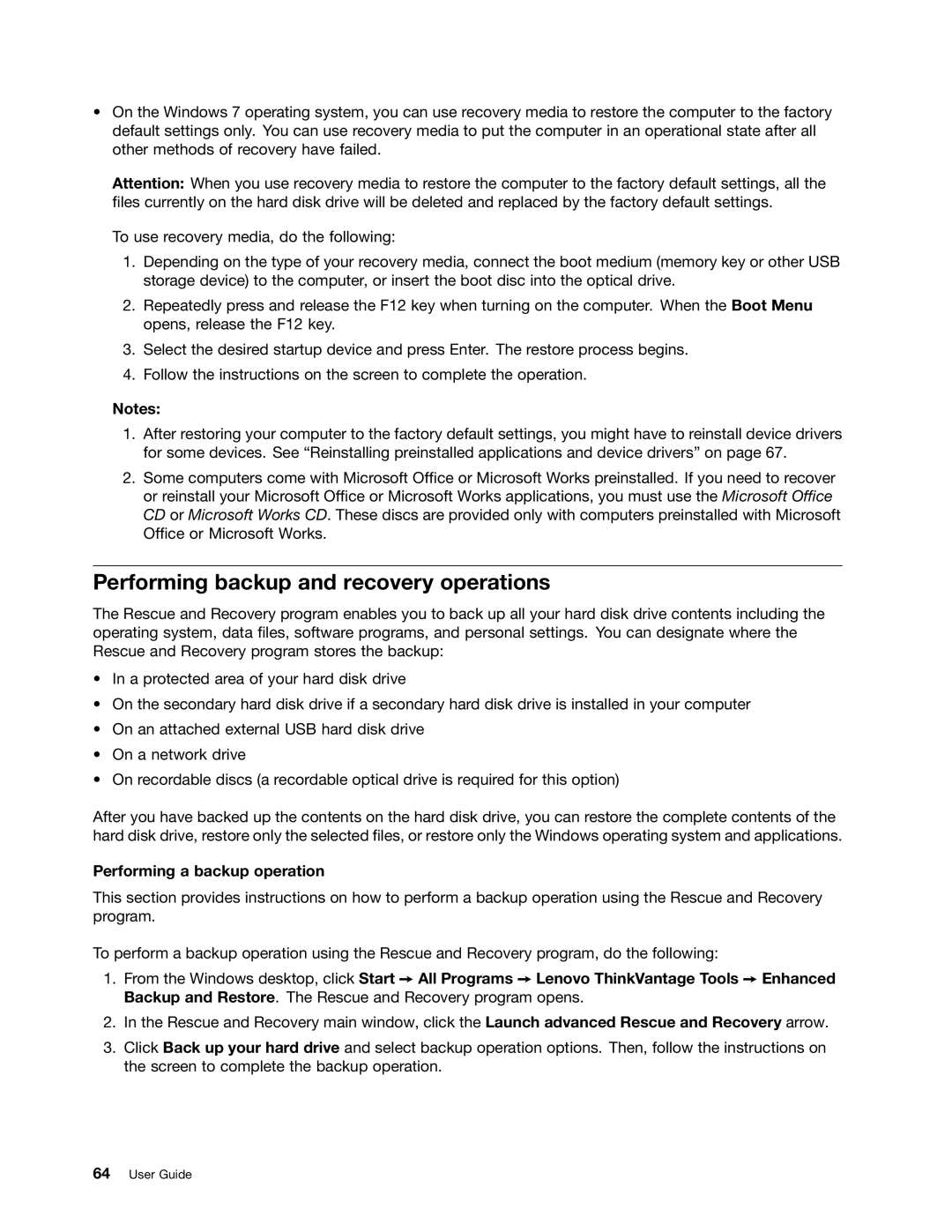 Lenovo 2344BMU manual Performing backup and recovery operations, Performing a backup operation 