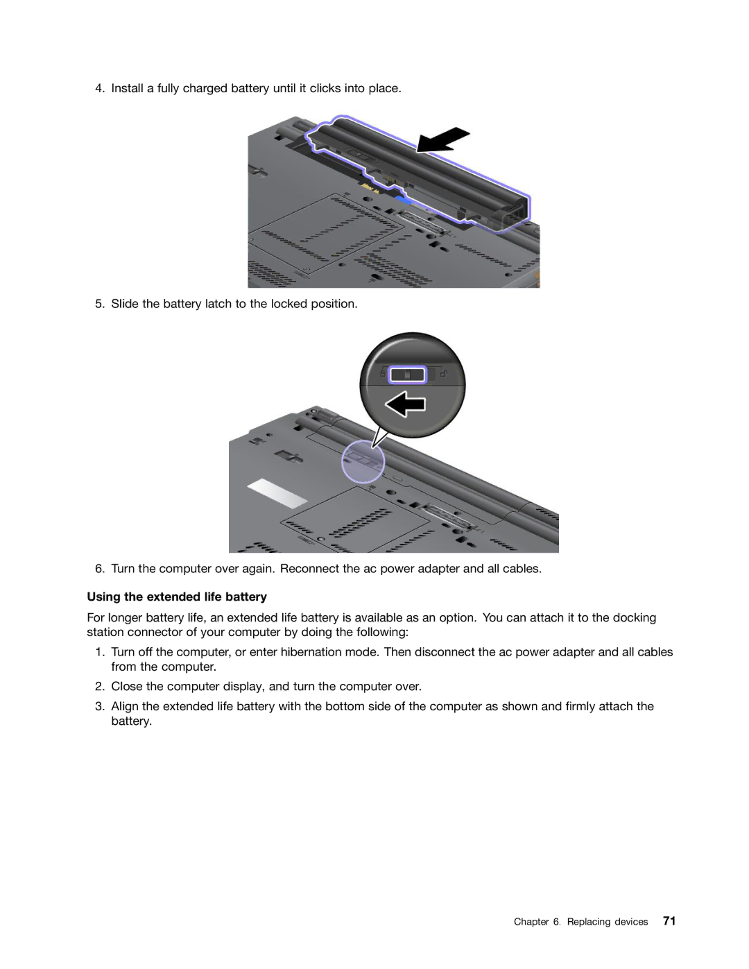 Lenovo 2344BMU manual Using the extended life battery 