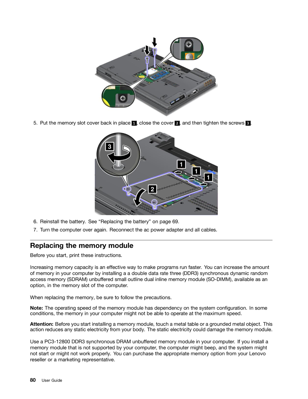 Lenovo 2344BMU manual Replacing the memory module 