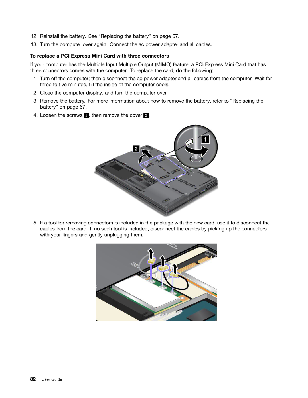 Lenovo 23539KU manual To replace a PCI Express Mini Card with three connectors 