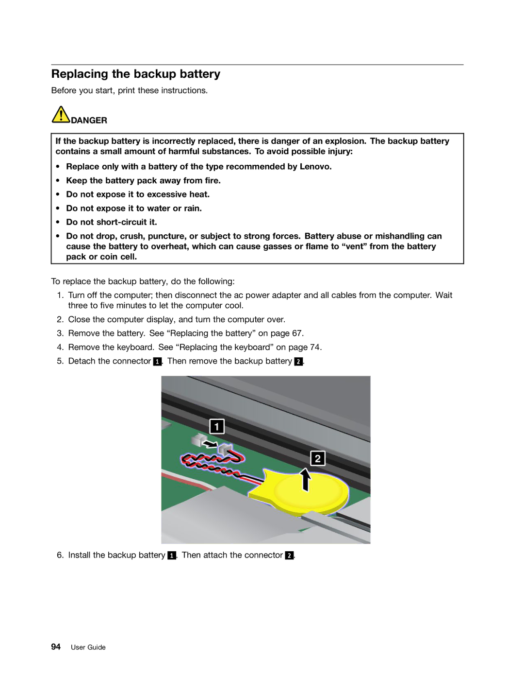 Lenovo 23539KU manual Replacing the backup battery 