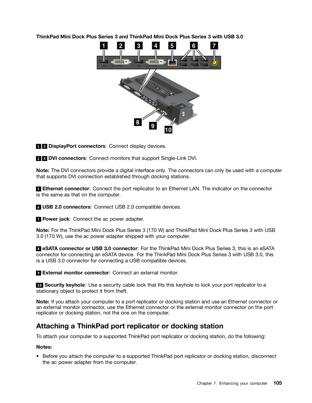 Lenovo 23539KU manual Attaching a ThinkPad port replicator or docking station 