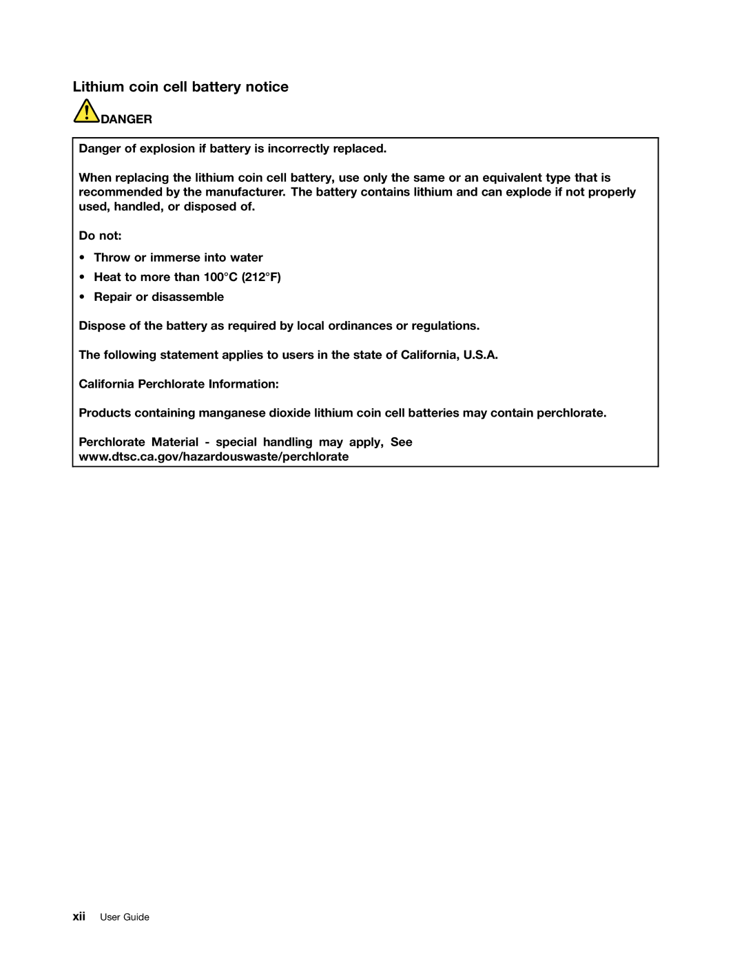 Lenovo 23539KU manual Lithium coin cell battery notice 