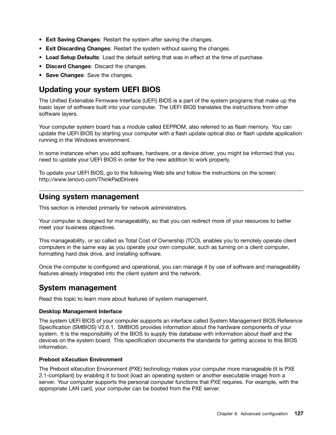 Lenovo 23539KU Updating your system Uefi Bios, Using system management, System management, Desktop Management Interface 