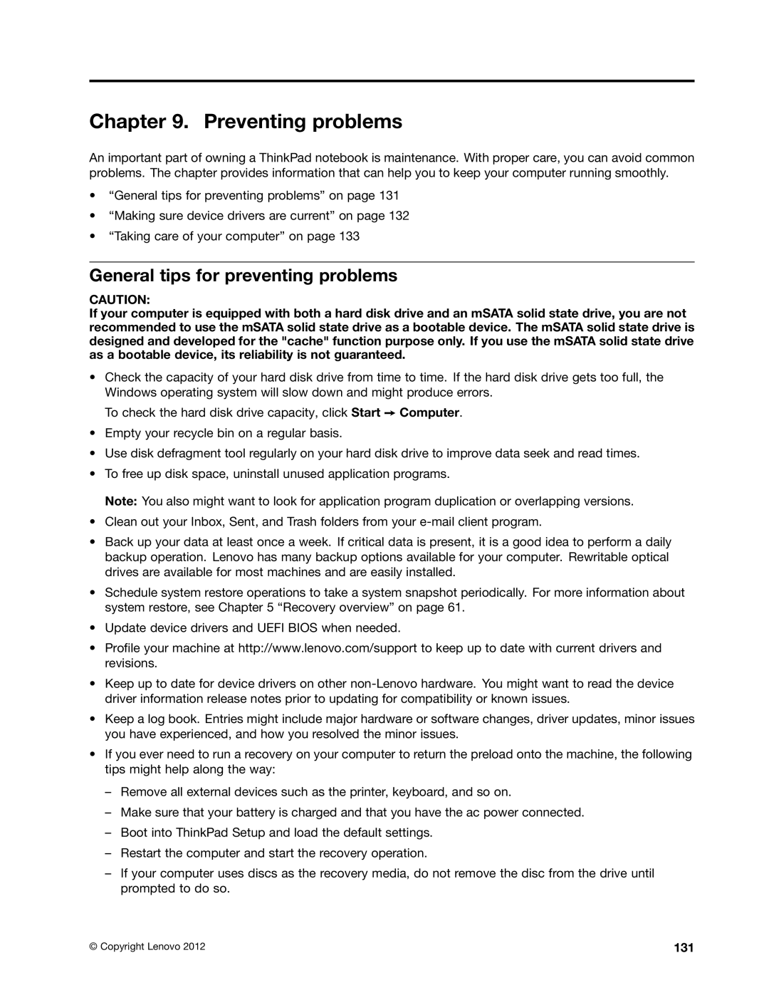 Lenovo 23539KU manual Preventing problems, General tips for preventing problems, 131 