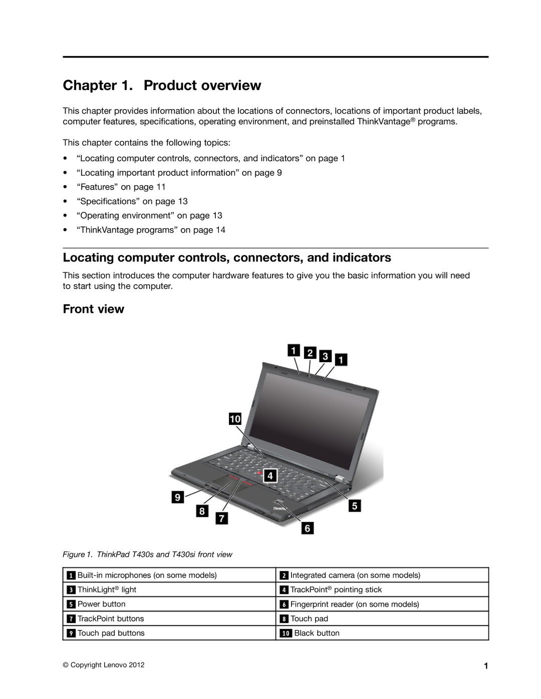 Lenovo 23539KU manual Product overview, Locating computer controls, connectors, and indicators, Front view 