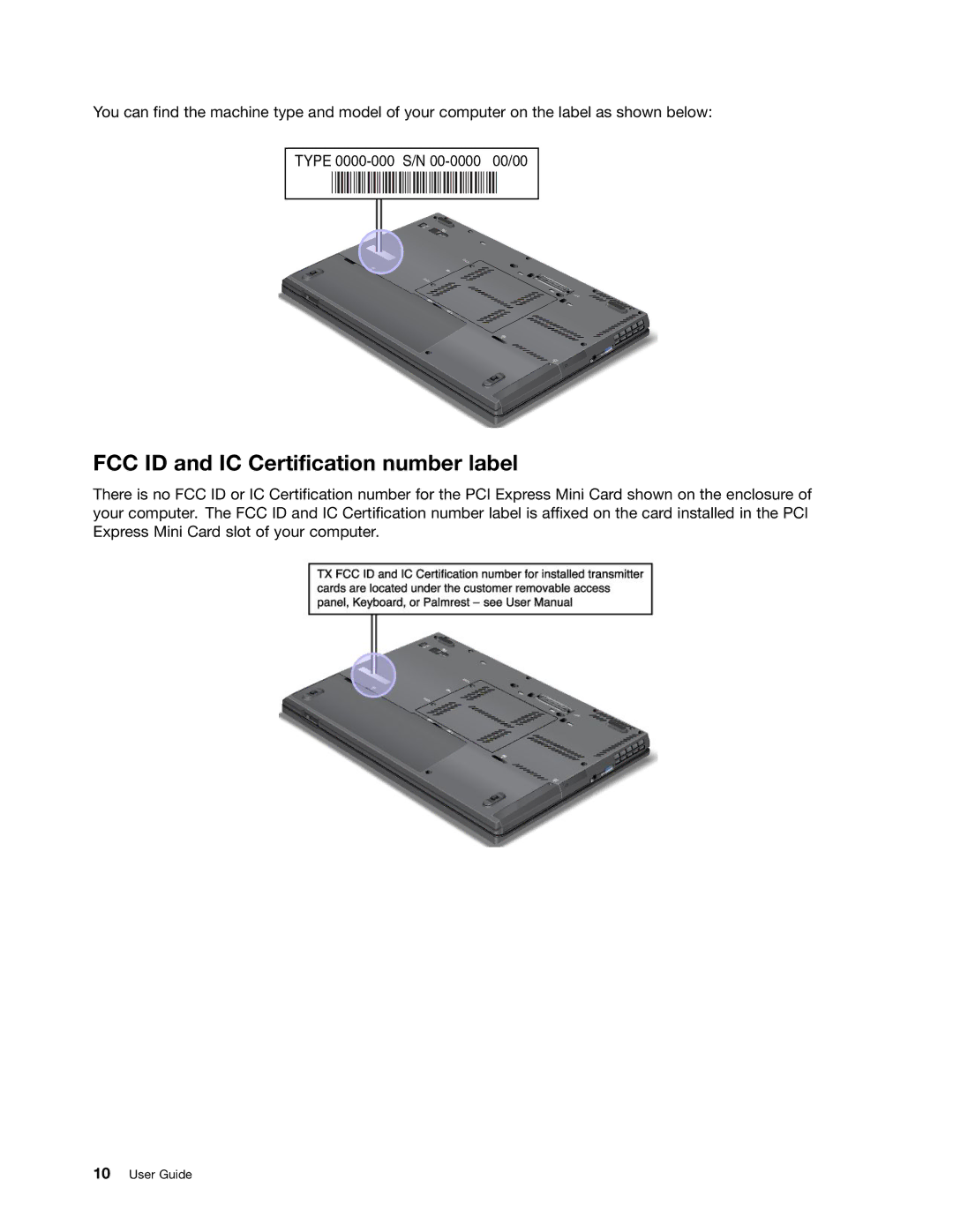 Lenovo 23539KU manual FCC ID and IC Certification number label 