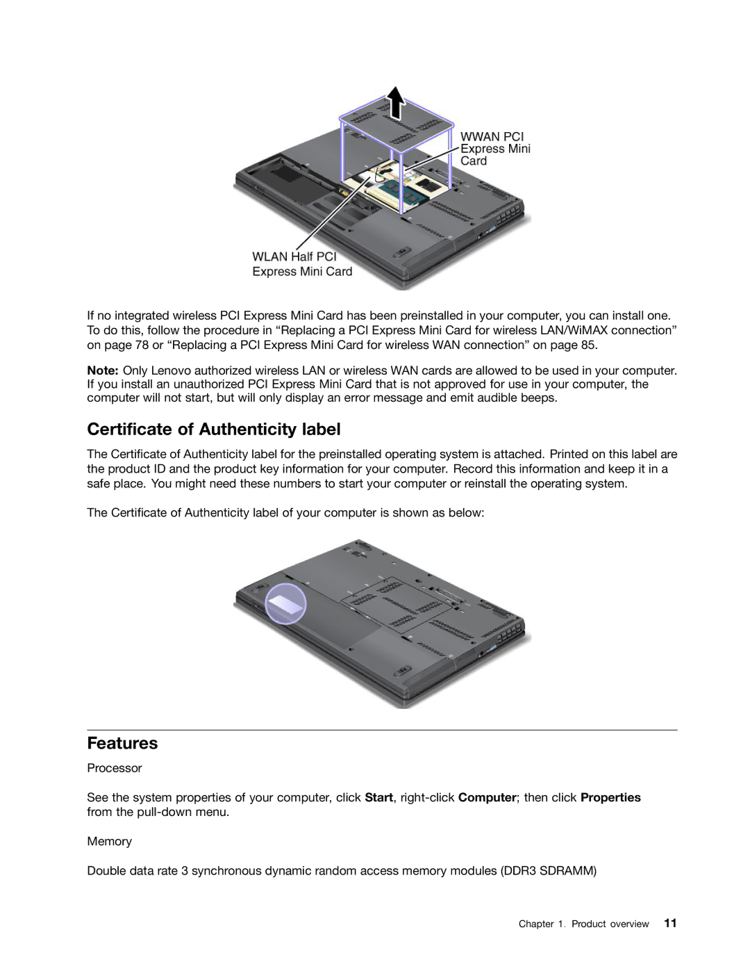 Lenovo 23539KU manual Certificate of Authenticity label, Features 