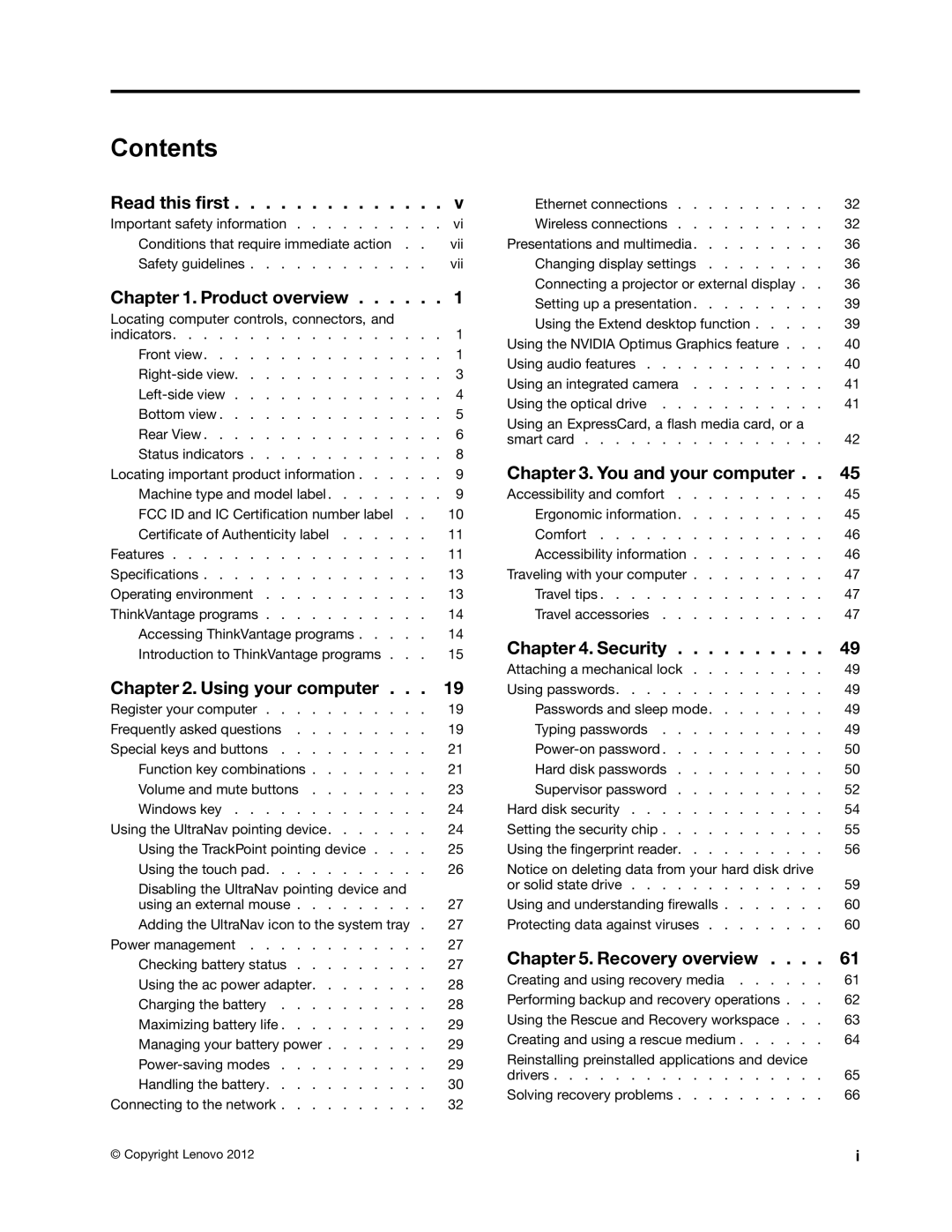 Lenovo 23539KU manual Contents 