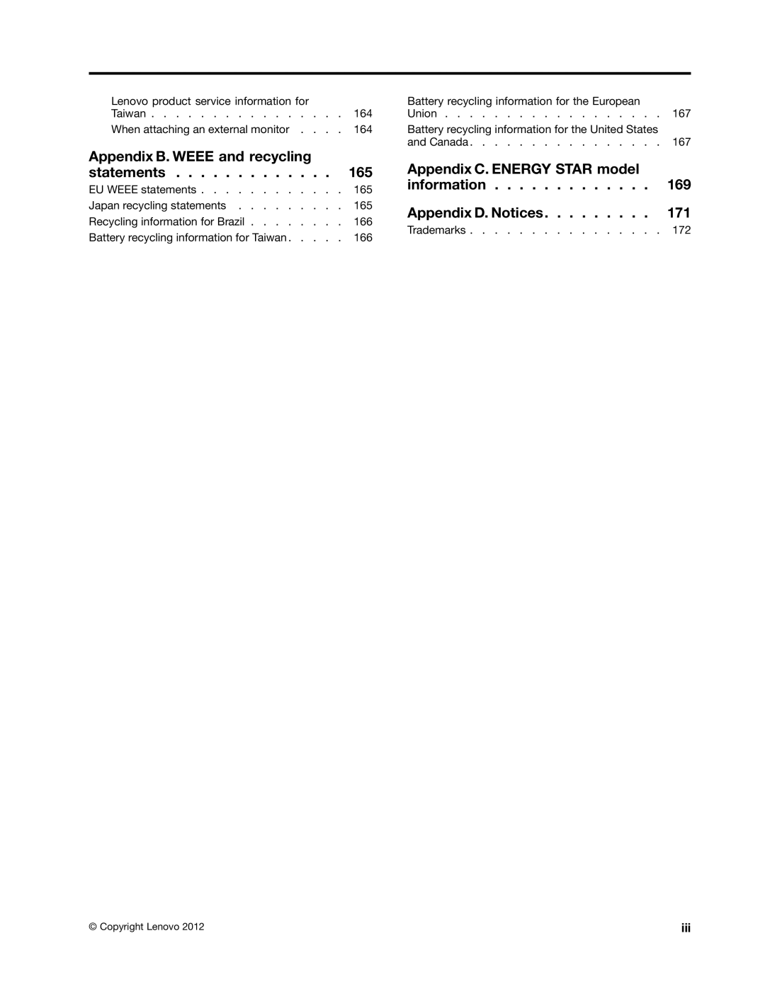 Lenovo 23539KU manual Appendix B. Weee and recycling statements, Iii 