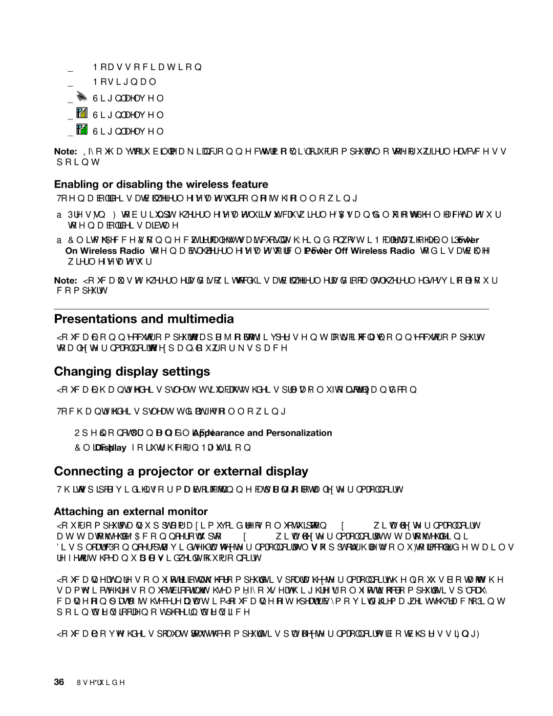 Lenovo 23539KU manual Presentations and multimedia, Changing display settings, Connecting a projector or external display 