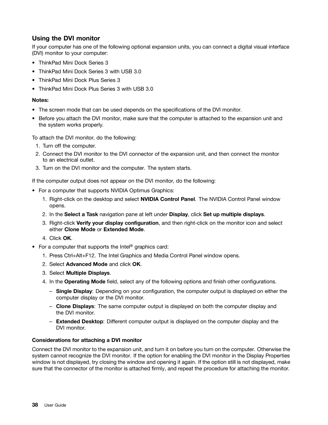 Lenovo 23539KU manual Using the DVI monitor, Select Multiple Displays, Considerations for attaching a DVI monitor 