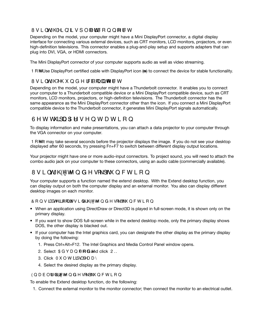 Lenovo 23539KU manual Setting up a presentation, Using the Extend desktop function, Using the Mini DisplayPort connector 