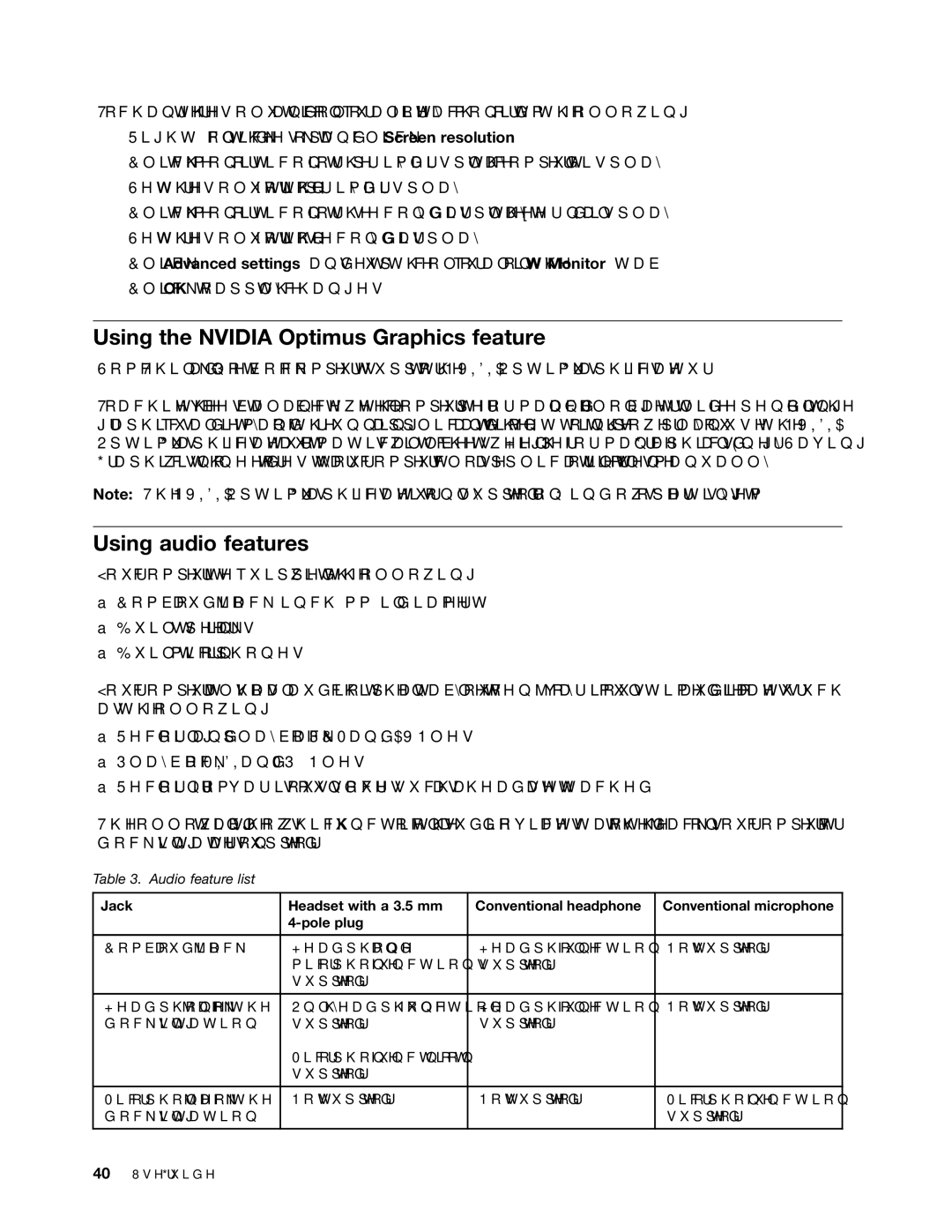 Lenovo 23539KU manual Using the Nvidia Optimus Graphics feature, Using audio features 