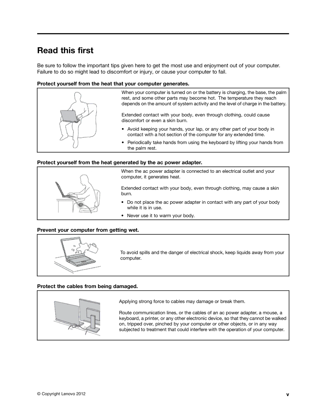 Lenovo 23539KU manual Read this first, Protect yourself from the heat that your computer generates 