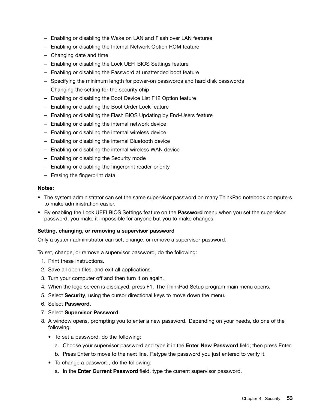 Lenovo 23539KU manual Setting, changing, or removing a supervisor password, Select Supervisor Password 