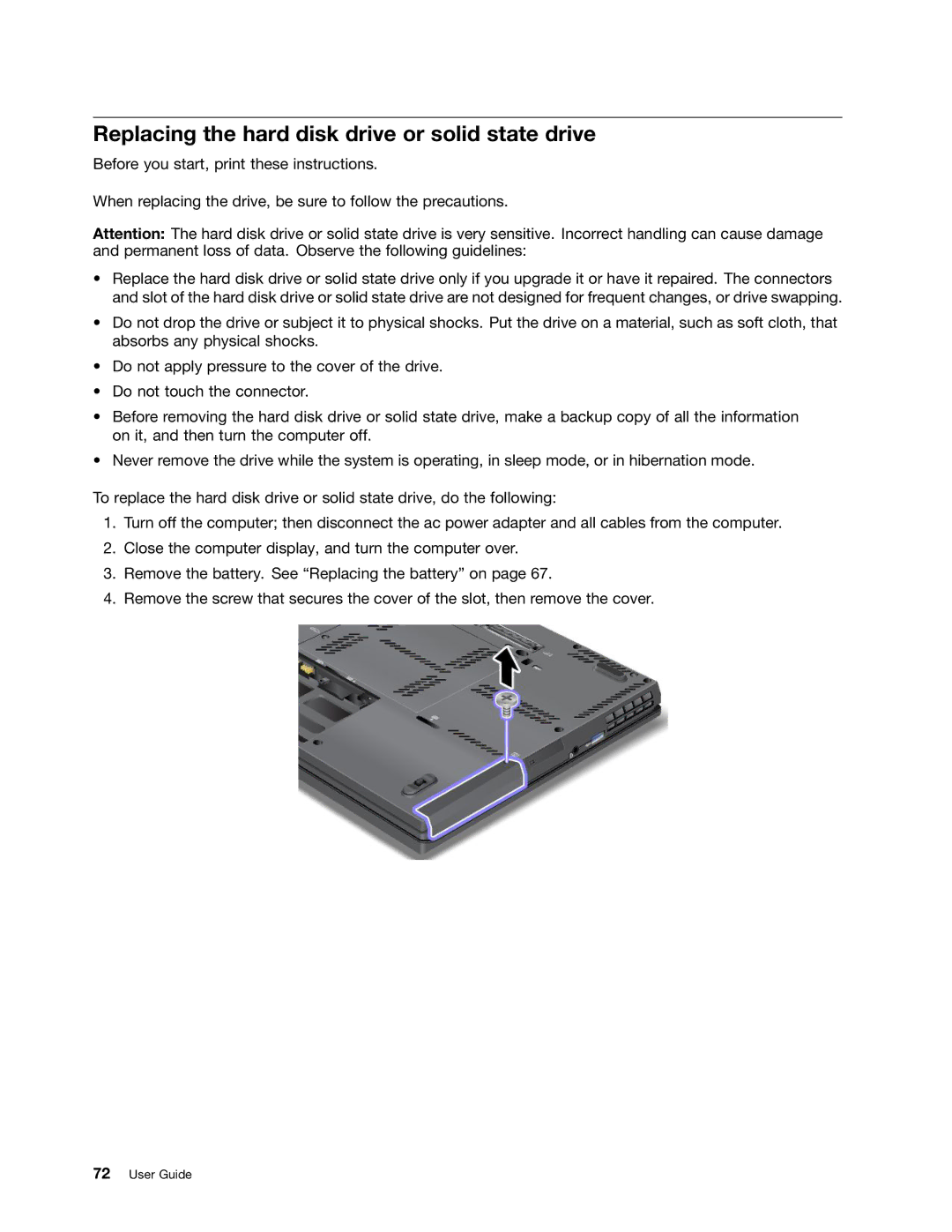 Lenovo 23539KU manual Replacing the hard disk drive or solid state drive 