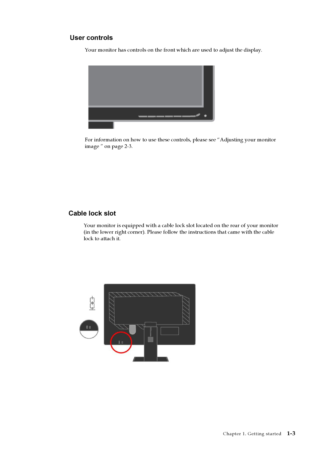 Lenovo 2448HB6 manual User controls, Cable lock slot 