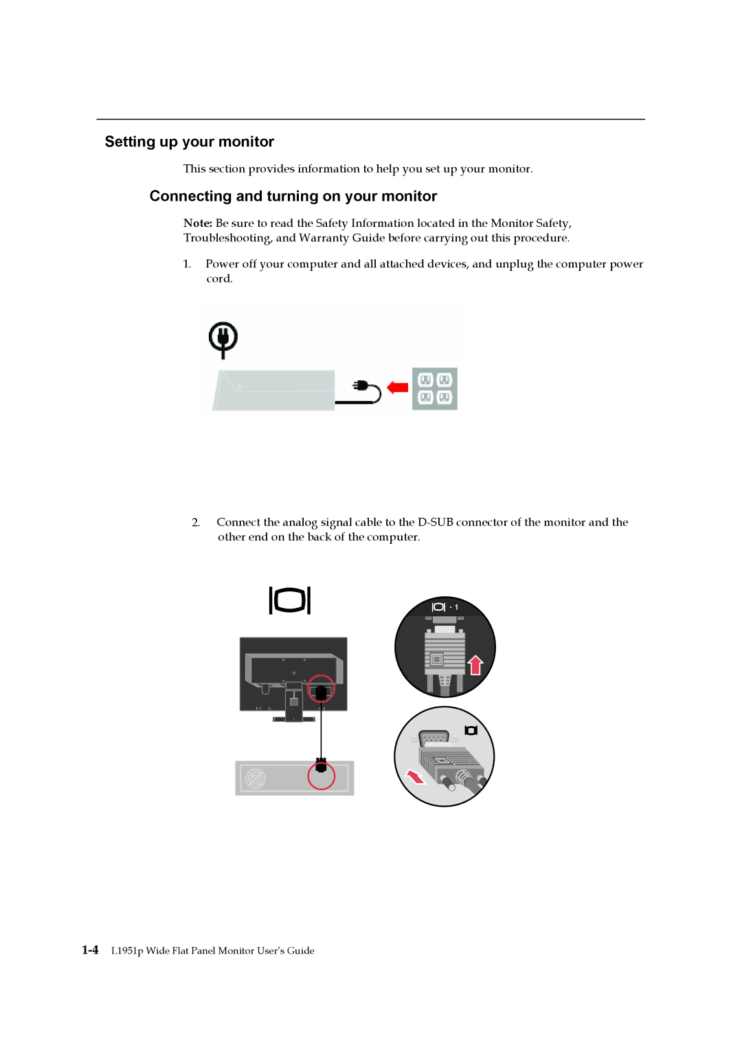 Lenovo 2448HB6 manual Setting up your monitor, Connecting and turning on your monitor 