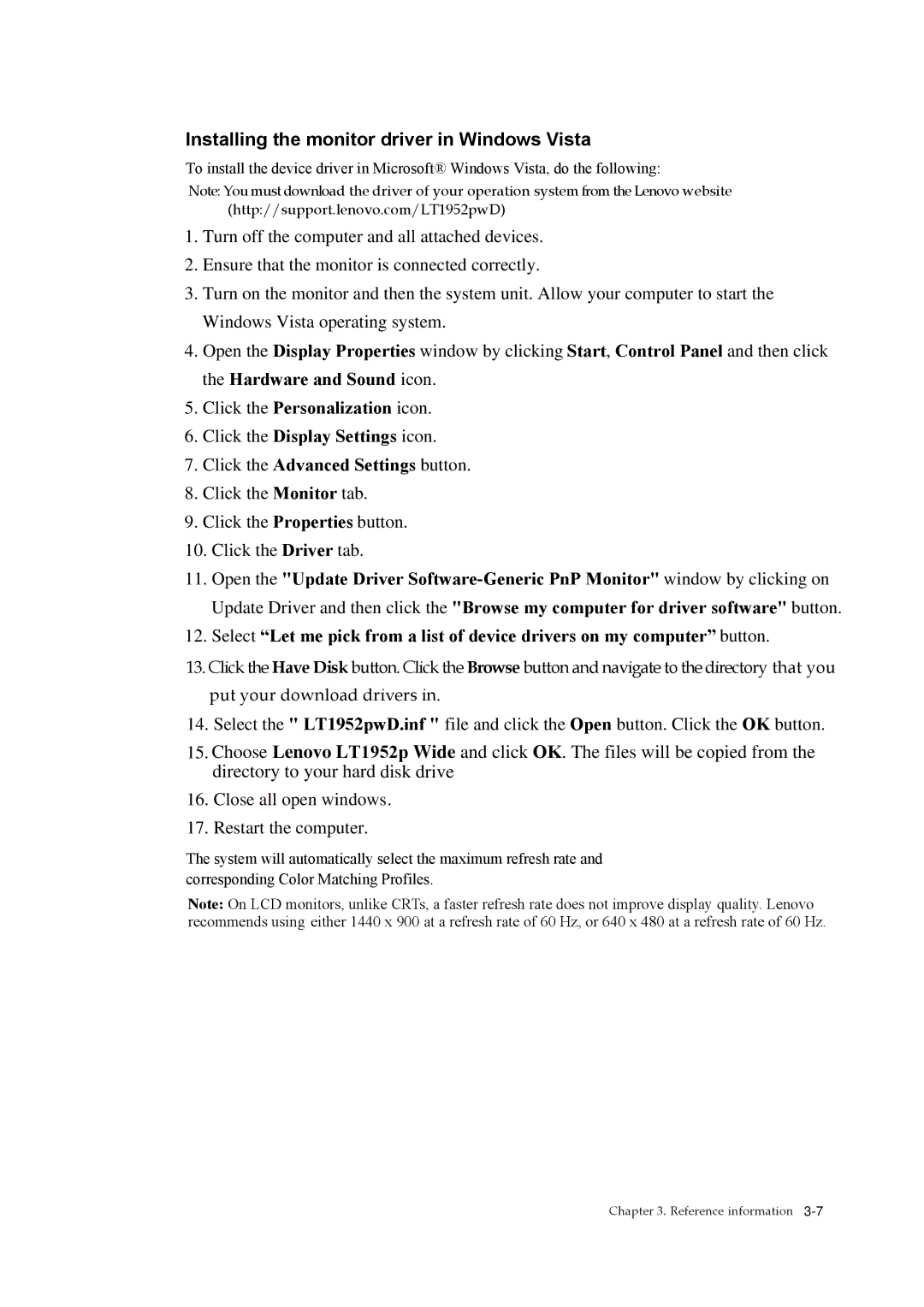 Lenovo 2448MB6 manual Installing the monitor driver in Windows Vista, Close all open windows 