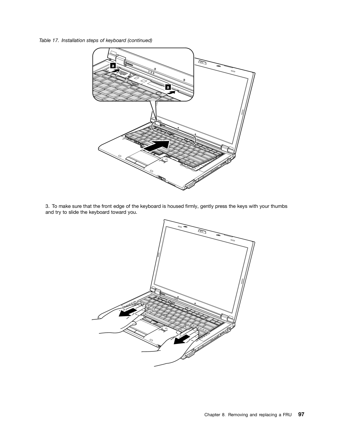 Lenovo 2522K4U, 2518X01 manual Installation steps of keyboard 