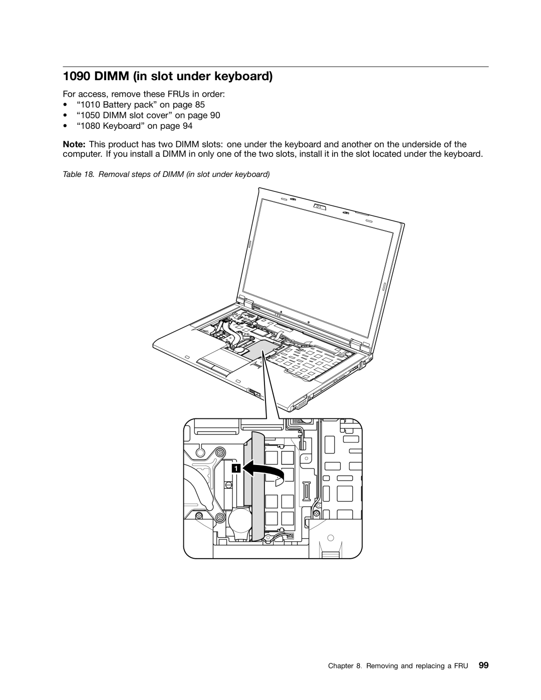 Lenovo 2522K4U, 2518X01 manual Dimm in slot under keyboard 