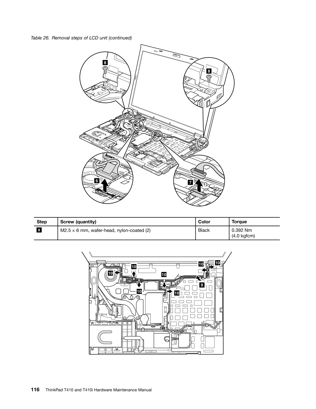 Lenovo 2518X01, 2522K4U manual Step Screw quantity Color Torque 