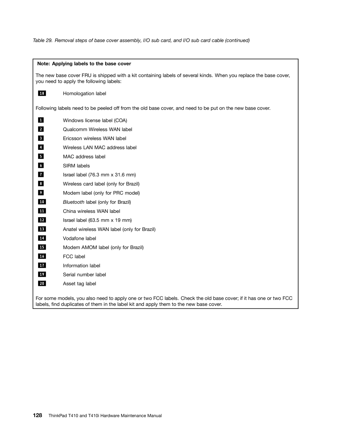 Lenovo 2518X01, 2522K4U manual ThinkPad T410 and T410i Hardware Maintenance Manual 