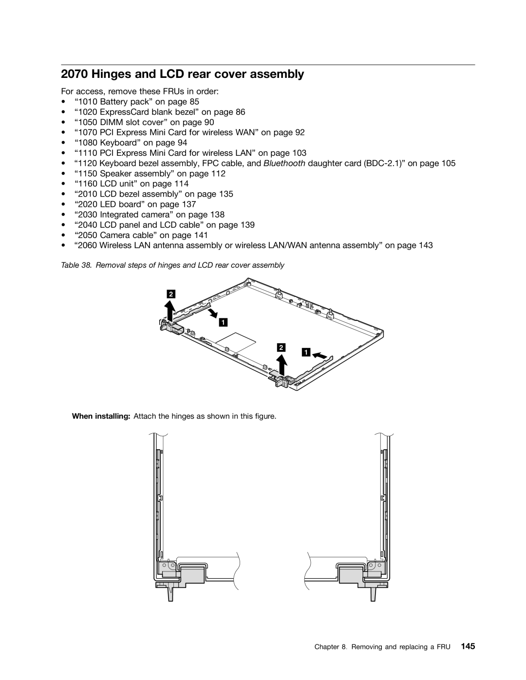 Lenovo 2522K4U, 2518X01 manual Hinges and LCD rear cover assembly, Removal steps of hinges and LCD rear cover assembly 