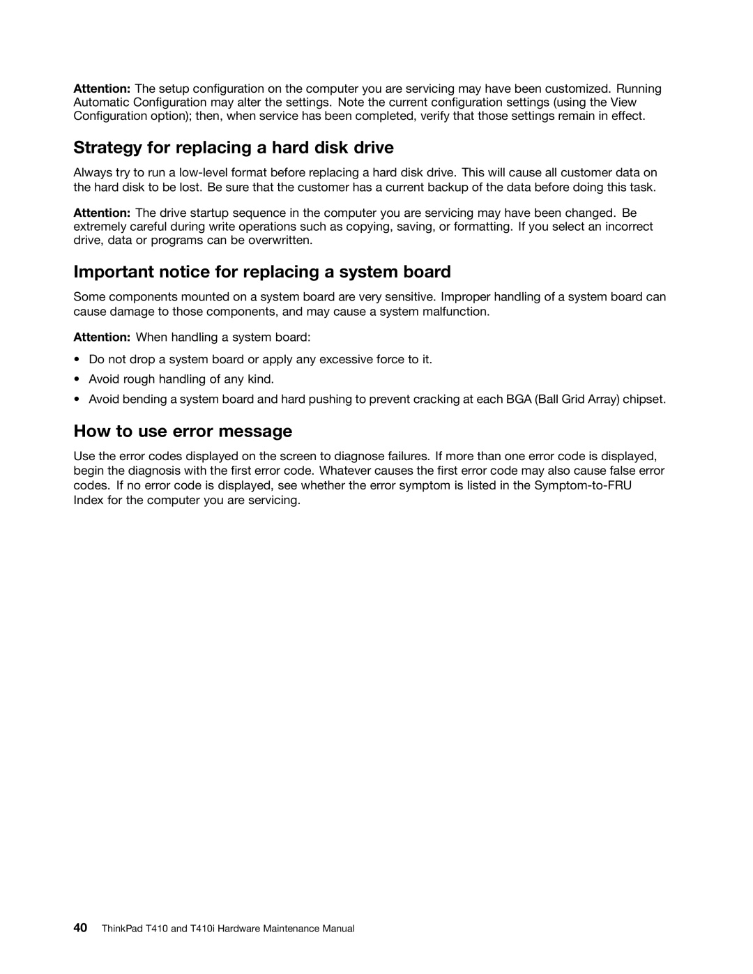 Lenovo 2518X01, 2522K4U manual Strategy for replacing a hard disk drive, Important notice for replacing a system board 