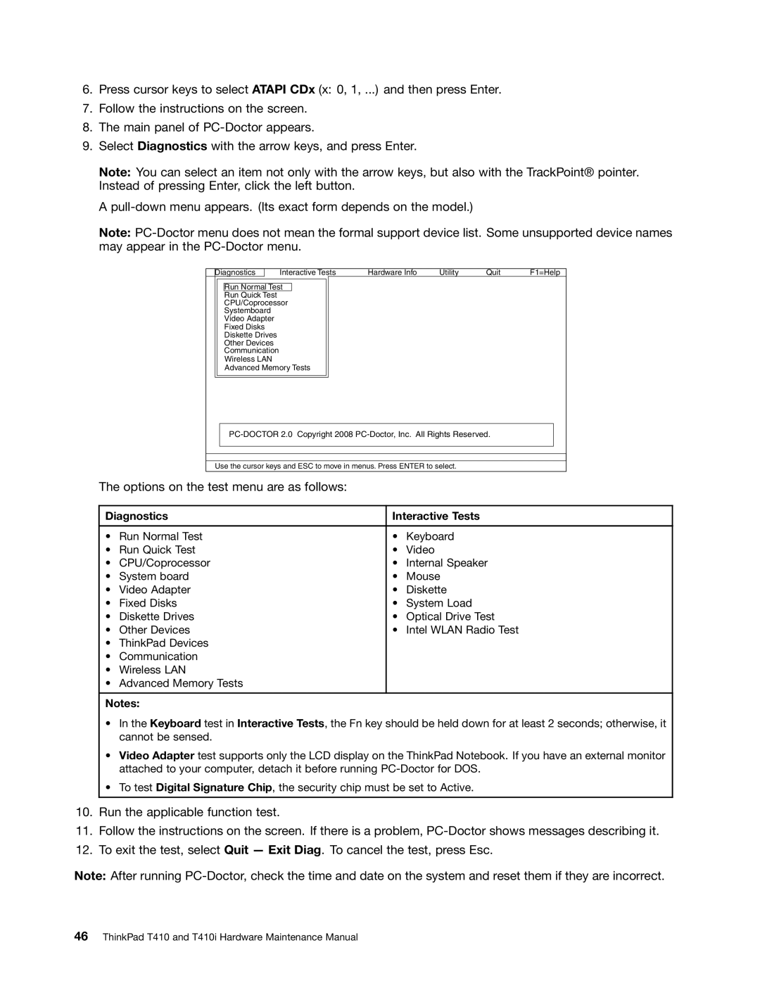 Lenovo 2518X01, 2522K4U manual Options on the test menu are as follows, Diagnostics Interactive Tests 