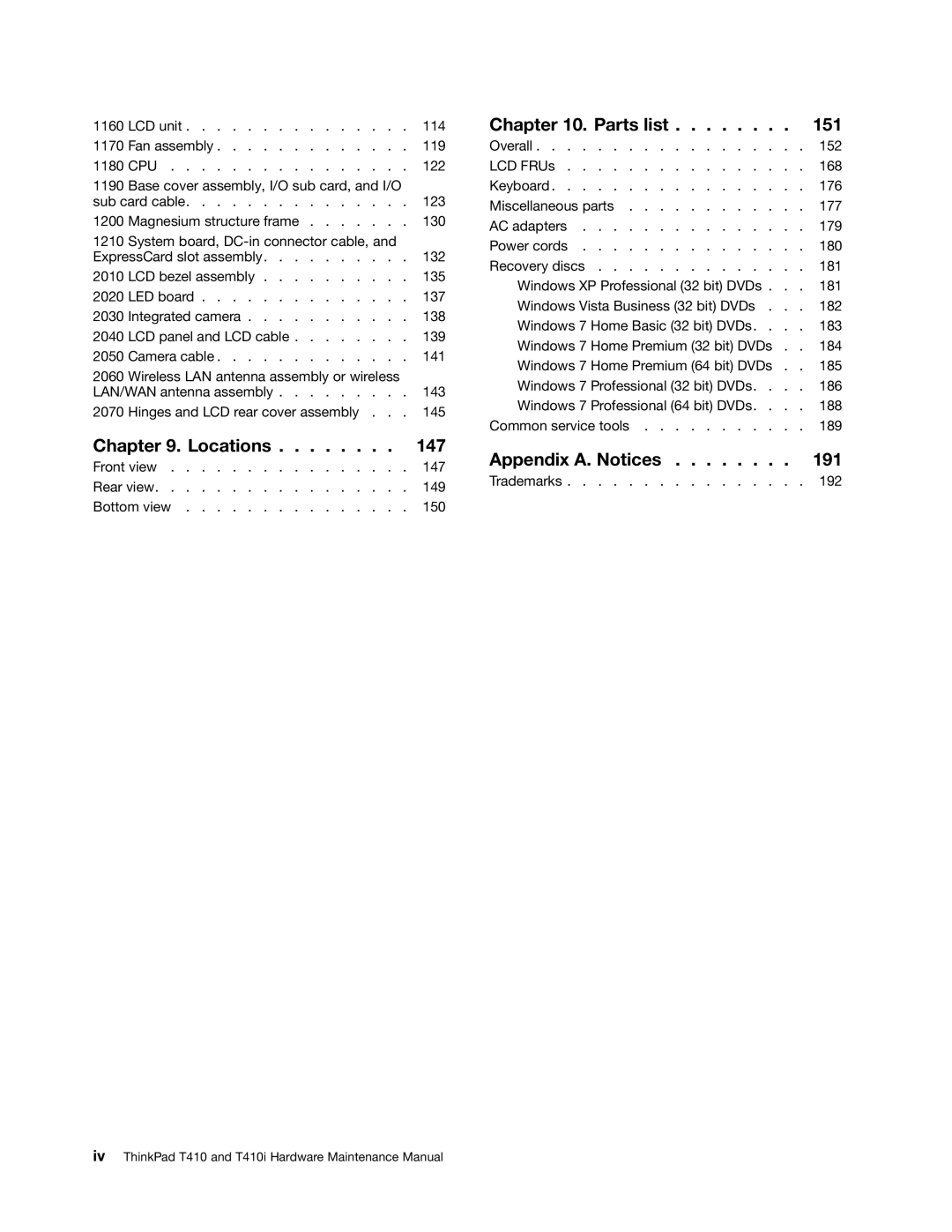 Lenovo 2518X01, 2522K4U manual Locations 147 