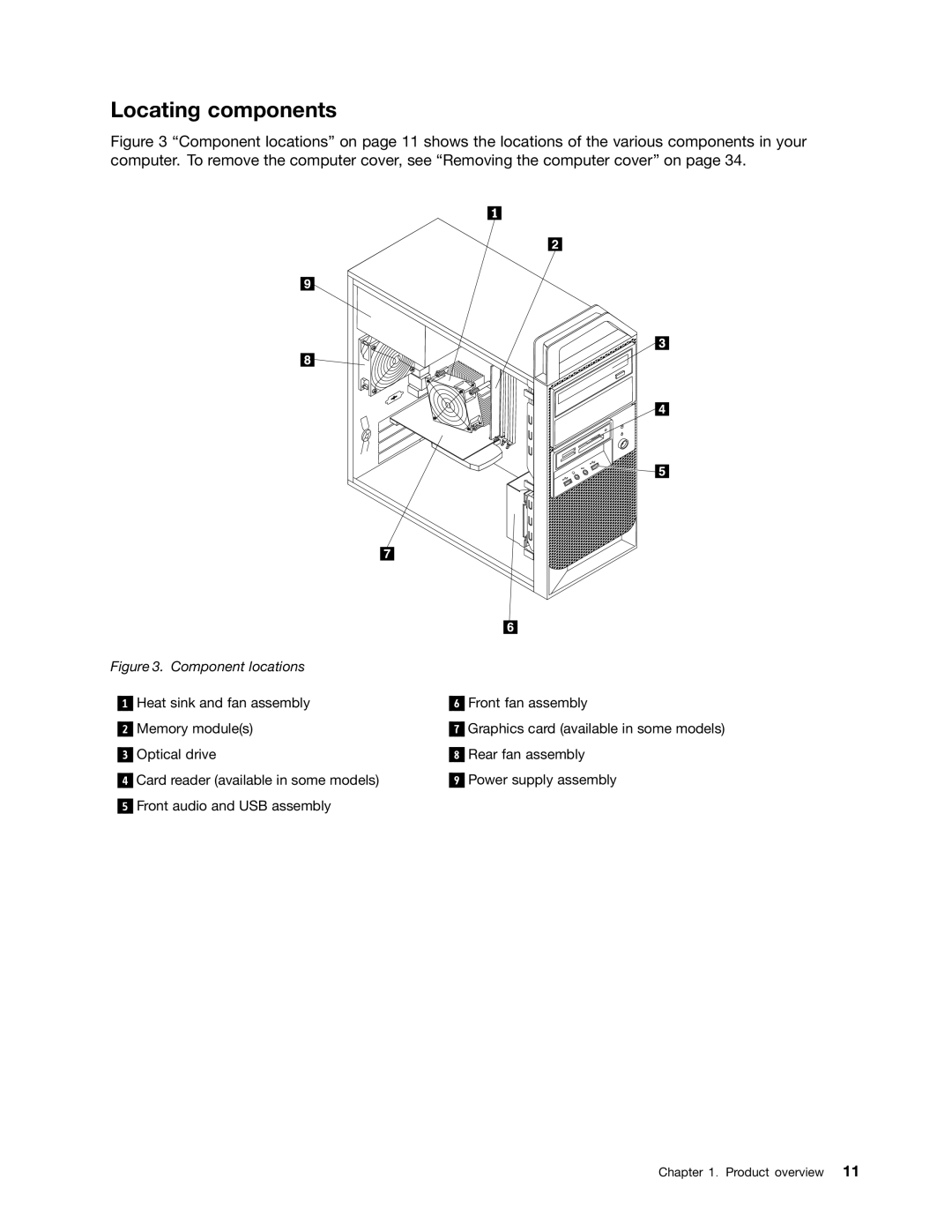 Lenovo 2554, 2551, 2552, 2555, 2553 manual Locating components, Component locations 