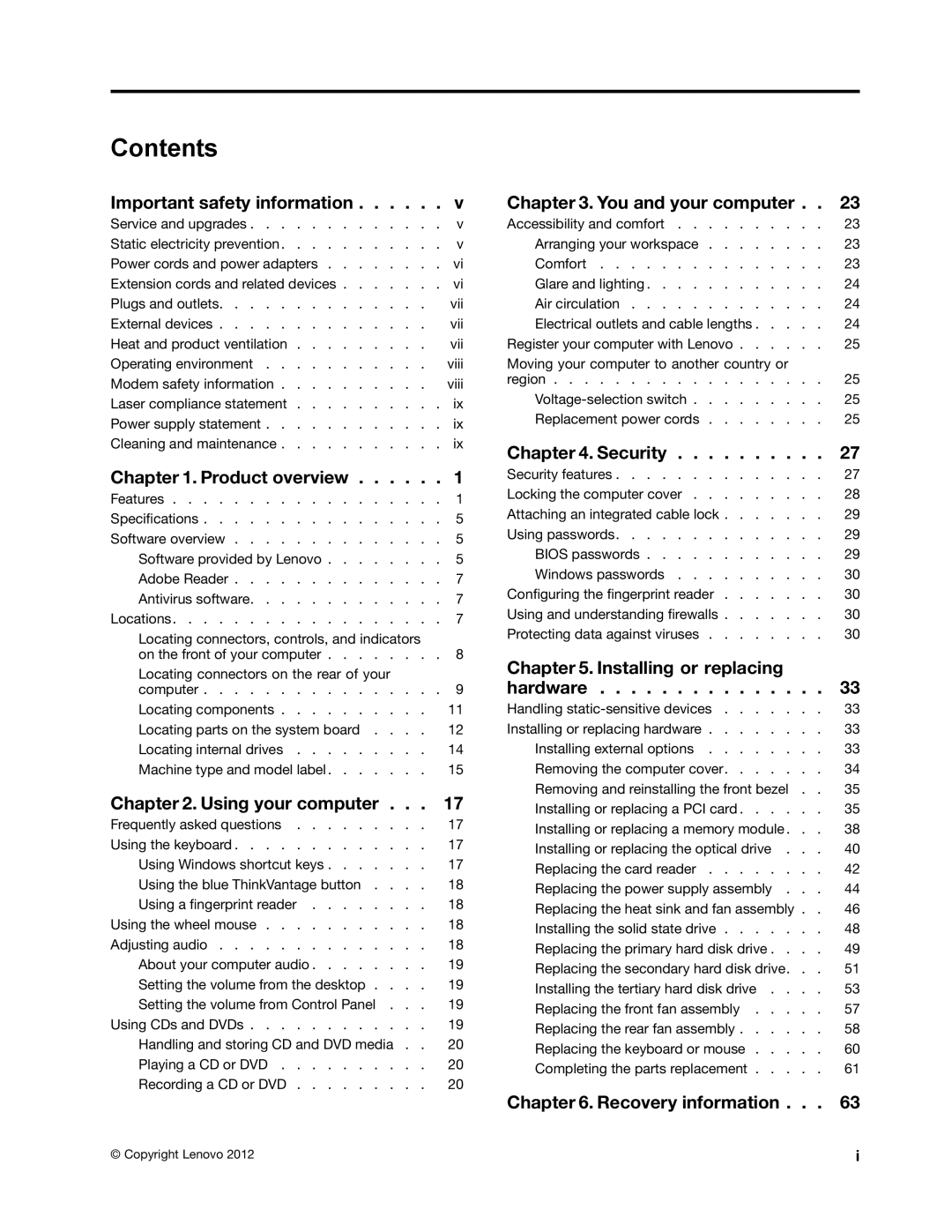 Lenovo 2554, 2551, 2552, 2555, 2553 manual Contents 