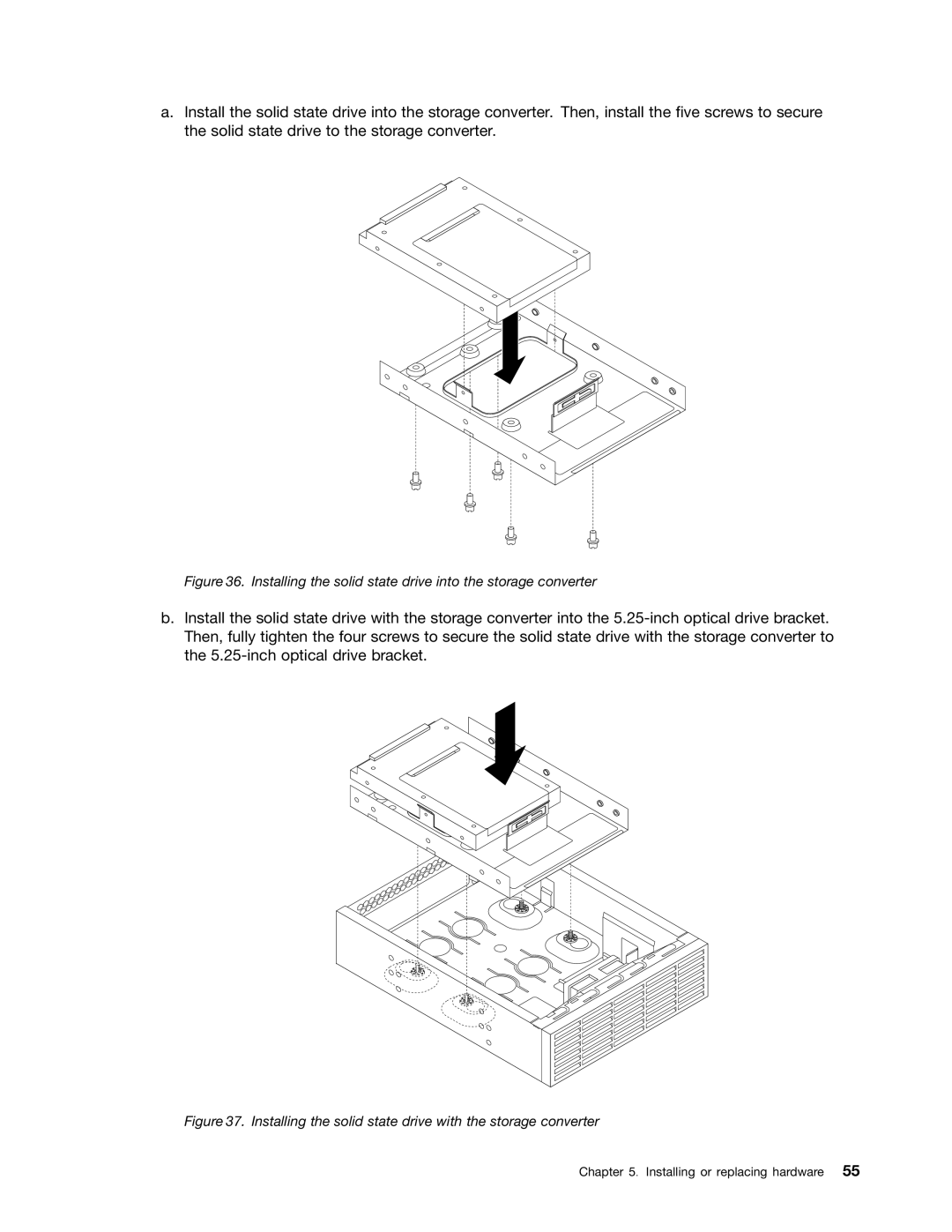 Lenovo 2555, 2551, 2552, 2554, 2553 manual Installing the solid state drive with the storage converter 