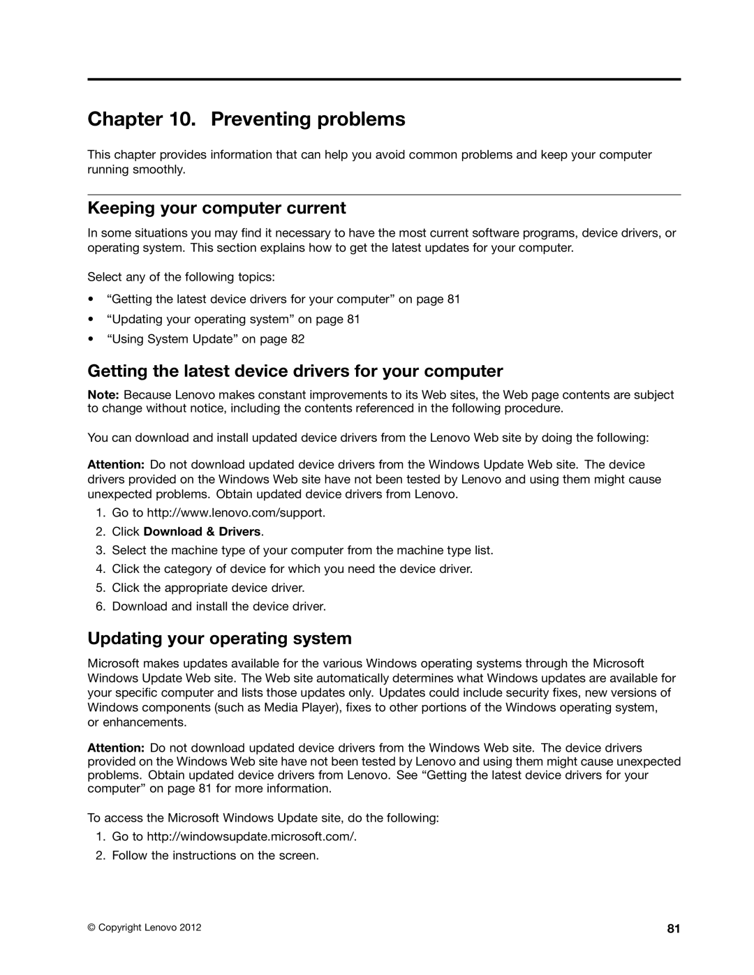 Lenovo 2554, 2551 Preventing problems, Keeping your computer current, Getting the latest device drivers for your computer 